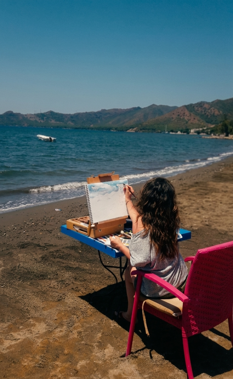 Painting by the beach in Hisaronu